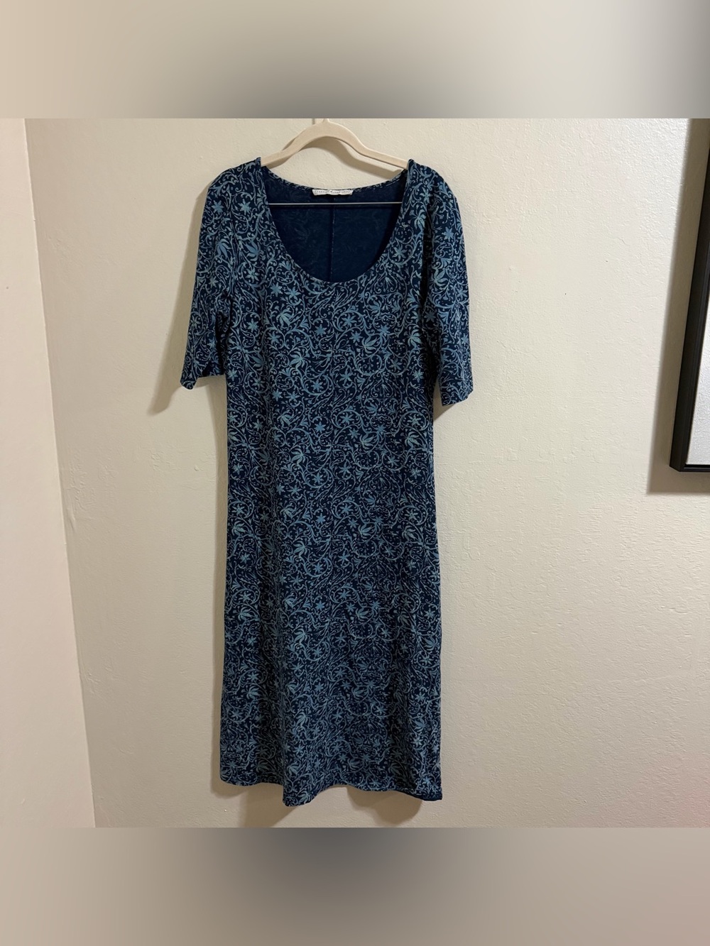 Peruvian Connection Byzantine Blue Floral Midi Dress size M